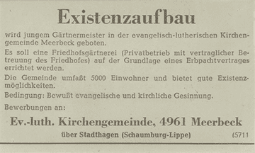 Zeitungsanzeige "Existenzaufbau"