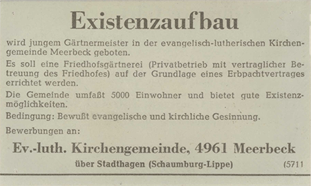 Zeitungsanzeige "Existenzaufbau"