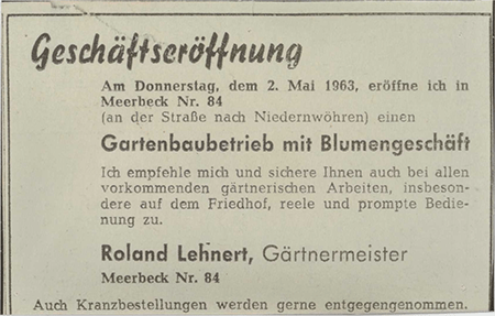 Zeitungsanzeige zur Geschäftseröffnung